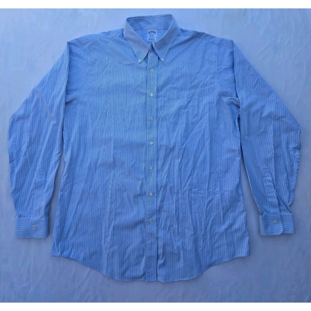 Brooks Brothers Mens Button-Down Shirt XL Blue White Stripe Cotton - Picture 2 of 8